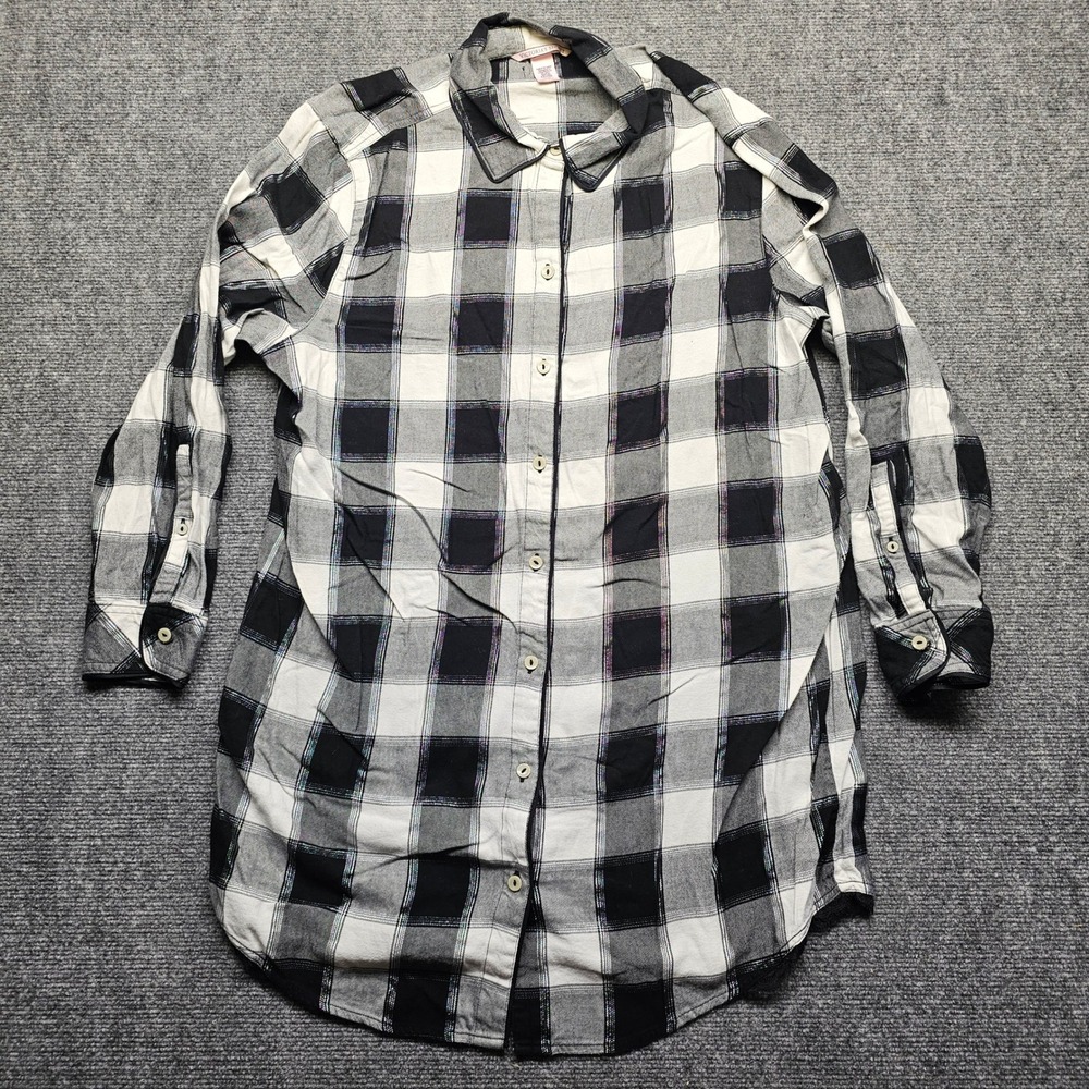 Victoria's Secret Black White Plaid Lurex Sleep Shirt Nightshirt Large